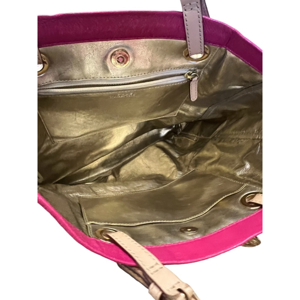 MICHAEL KORS Leather Fuchsia Pink Gold Interior Open Mid Size Shoulder Bag Purse - Picture 12 of 12